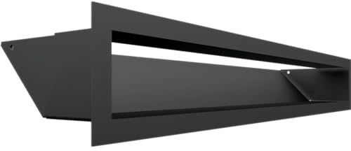 KRATKI Lüftungsgitter Warmluftgitter LUFT 9 x 60 cm schwarz Kamingitter | 45° Luftauslass, für Kaminbelüftung. Für Warmluftverteilung