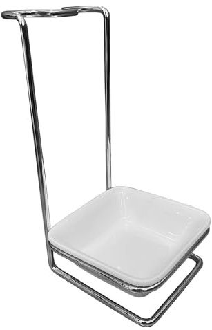 GoldNJade Steel Upright Ladle Holder Square White Ceramic Bowl Spoon Rest Rack Cooking Utensil Holder