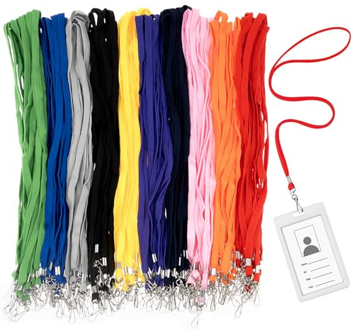LYCN 100 Pack Lanyards Bulk, Colorful Office Lanyard Badge Lanyards Neck Strap, 49cm Flat Neck Lanyards Bulk with J-Swivel Hook for Id Badges Keys Card Holders Whistles (10 Colors)