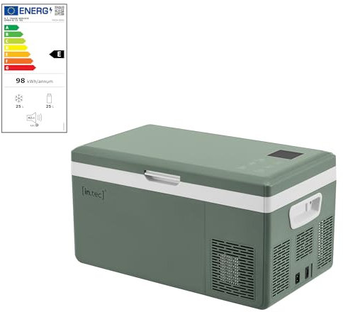 in.tec Auto Kühlbox Arnesano Kompressor Kühlschrank 25 L elektrisch Gefrierschrank für Autos und Steckdose 12/24 V Gefriertruhe tragbar Kunststoff Army-Grün