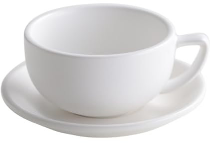 Juego de tazas de café latte de estilo nórdico de 320 ml, café con leche retro, taza de café de boca grande y plato, color blanco mate