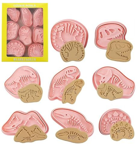 Dinosaurier-Fossil-Keksform, Dinosaurier-Keks-Schneidemaschine, Cartoon-Dinosaurier-Knochen-Ausstechform, 3D-Dinosaurier-Siegelform, Backwerkzeug, 8 Stück