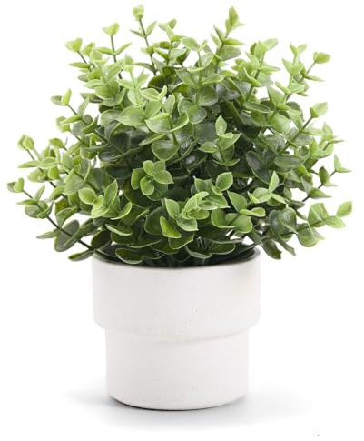 Coferset Small Fake Plants 7.45” Eucalyptus Potted Artificial Eucalyptus Plant for Bedroom Kitchen House Living Room Shelves Farmhouse Table Office Desk Bathroom Home Indoor Decor (Green)