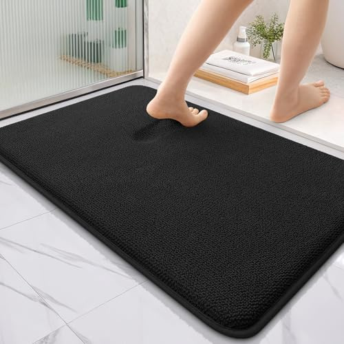 Homaxy Memoryschaum Badematte rutschfest Badezimmerteppich-60x90cm, Schwarz | komfortabel&dick, hervorragende wasseraufnahme, rutschfeste PVC-rückseite, maschinenwaschbar, pflegeleicht, breite anwendung