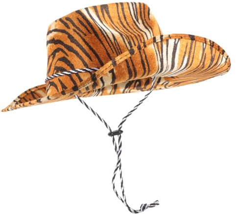 ERINGOGO Cowboyhut mit Tiger-muster Damen und Herren Verstellbar mit Kinnriemen Wildwest Hut Karneval Verkleidung