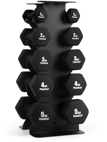 PhysKcal 30 kg All Black hantlar set om 5 par med förvaringsställ