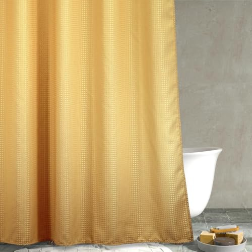 Gult guld våffelduschdraperi: Kraftigt texturerat tyg duschdraperier för flickor badrum – vattenavvisande tvättbar tjock polyestertyg baddraperi – 183 x 183 cm fall