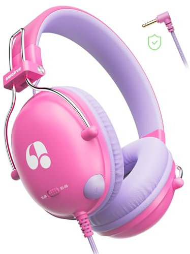 awatrue Casque Audio Enfant, 74/85dB Limite de Volume, Son Stéréo, Son HD, Casque Pliable Over Ear pour Enfants pour école/Tablette/PC (Rose Violet)