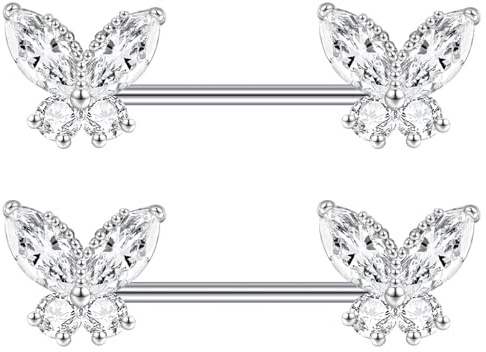Gojewen 2er Brustwarzenpiercing Silber 14mm Schmetterling Nippelpiercing Edelstahl Piercing Brustwarze Nippel Ring