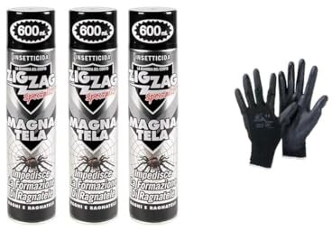 mille idee kit MAGNA TELA 3 PEZZI Zig Zag Specialist Insetticida per ragni impedisce la formazione di ragnatele ragnatela 600ml e 1 paio di guanti usa e getta