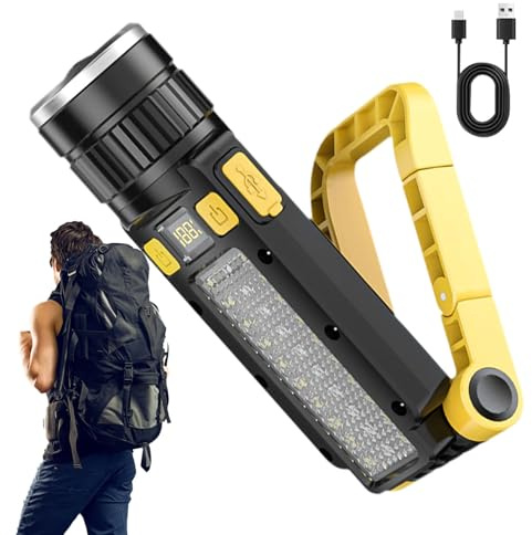 Lampe Torche Portable | Lampe de Poche Portative,LED Étanche Rechargeable USB Haute Luminosité pour Intempéries Randonnée Camping Aventure Extérieure Jardin