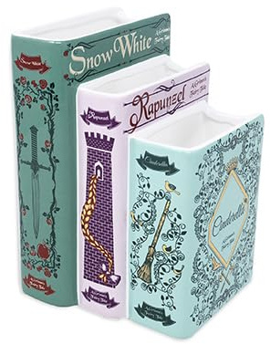 Steel Mill & Co Original Triple Book-Shaped Decorative Vase, Tiered Ceramic Bookshelf Decor, Unique Flower Holder for Book Lovers, Grimm's Fairy Tales
