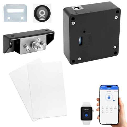 Longzhuo RFID Cabinet Lock – Hidden Electromagnetic Lock with Cards | No Drill Installation, Child Safety Baby Proof Locks for Cupboard, Liquor Cabinet, File Cabinet, Desk, Dresser, App control