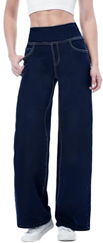 Chasehot Vaqueros Mujer Largos, Pantalones Rectos y Ancha Jeans Elásticos Push Up Cintura Alta con Bolsillos Talla Grande, Azul-XXL, 31