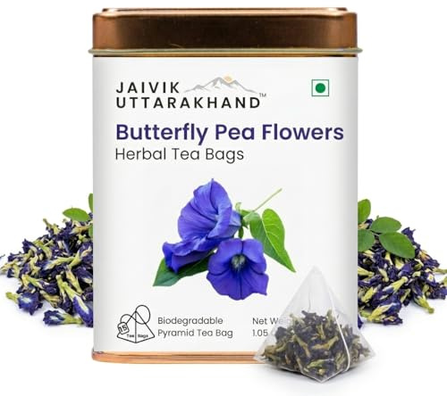 Jaivik Uttarakhand - Detox Shankhpushpi Herbal Tea Bags, Mood-Enhancing Beverage, Healthy Hair, Flower Based, Pack of 1 Tin Box, 15 Count