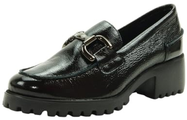 24 HRS - Mocasín Negro de Piel Charol con Estribo Metálico y Tacón 24HRS - Cuero para: Mujer Color: PALAK Negro Talla: 36