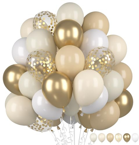 Luftballons Beige Sand Weiß, 60 Stück Metallic Gold Matte Weiß Helium Ballon, 12 Zoll Aprikose Creme Weiss Nude Gold Konfetti Latex Ballons für Boho Geburtstag Hochzeit Frauen Abschluss