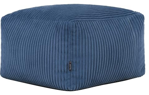 Icon Amara Hocker, Denimblau, Flauschiger Sitzsack Cord, Sitzpuff, Pouf Hocker mit Füllung, Fußhocker für das Wohnzimmer