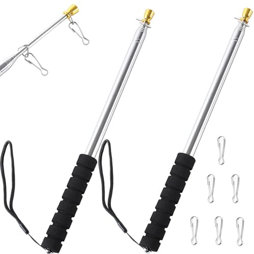 2 Pcs Telescopic Flag Pole with Clips Handheld Portable Extendable Flagpole Stainless Steel Retractable Banner Pole Tour Guide Flag Pole for Camping Festival Tour Guide Teaching (Black+Black-9.8ft)