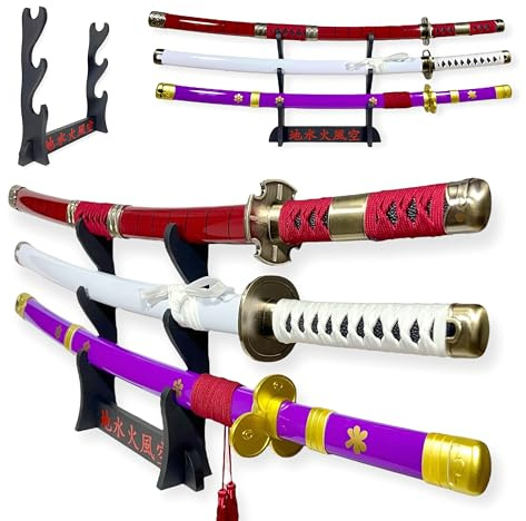 Katanas Decorativas Japonesas - Pack de 3 espadas de Zoro (Enma, Wado Ichimonji, Sandai Kitetsu) - Expositor Premium incluido