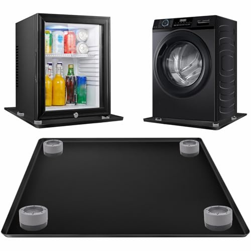 Befun Silicone Fridge Mats, Washing Machine Mat 50x50x1.5cm+4 Base Raisers | Washable, Non-Slip, Floor Protector Mat, Durable Multifunctional, Spill-Proof Fridge Tray for Dryer Mini Fridge Wine Cabinet