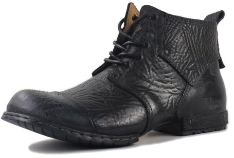OSSTONE Retro rynkor bruna moto-stövlar för män mode snörning läder retro chukka-stövlar vardagsskor OS-6015-2-retro-rynke-brun-US-R, Retro bark svart, 14