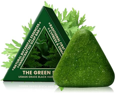 Grospe Nature Triangle Shampoo Bar 120g, Nature Green Soap Bar with Foaming Nets, Plant-Based Solid Shampoo with Usman Grass, Gentle Cleansing & Strengthens Hair Calming for All Hair Types