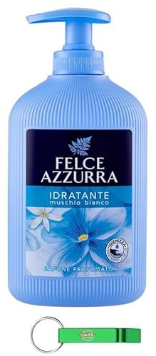 1 sapone Felce Azzurra Sapone Liquido Muschio Bianco – Sapone Liquido Muschio Bianco – Ideale per mani e viso 300 ml + Portachiavi Beni Culinari