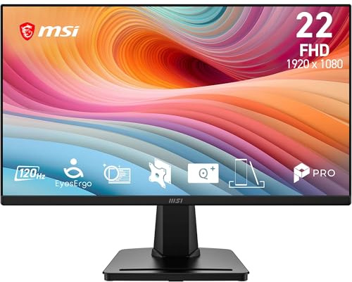 MSI PRO MP225 E12VL - Monitor per computer FHD da 22 pollici, 1920 x 1080 VA, 144 Hz, 1 ms, sincronizzazione adattativa, cura degli occhi, HDMI 1.4b, inclinazione regolabile, montaggio VESA, nero