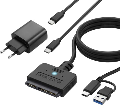 YEELIYA Adaptateur SATA vers USB pour Disques durs 2,5/3,5 Pouces HDD SSD | avec 25W (12V/2.5A) Adaptateur d’Alimentation, 2 en 1 USB C/USB 3.0 Cable SATA USB, 5Gbps, Compatible UASP, Câble de 100cm