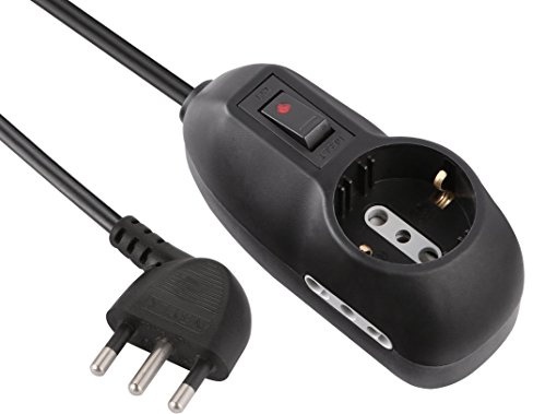 Electraline 62043 Multipresa, 3 Posti, 1 Schuko, 2 Bivalenti 10/16A, Cavo 3 m, Spina Piccola 10A, Nero, 3m