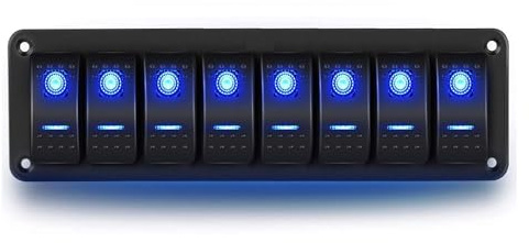 Geloo 8 Gang Schalter Panel, 12V/24V Wasserdichte Kippschalter Panel mit blauer LED-Leuchte Wippschalter für Marine boot Wohnmobil Fahrzeuge LKW