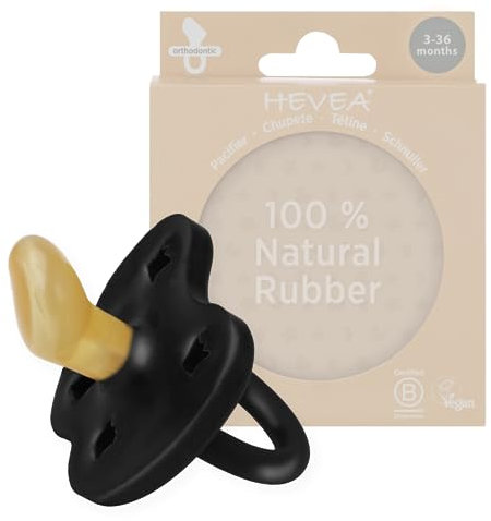 HEVEA Naturkautschuk Schnuller Kiefergerechte Form, 3-36 Monate - Hygienisches Einteiliges Design für Neugeborene bis Kleinkinder, BPA-frei, Weich & Langlebig - Einzelpackung (Onyx Schwarz)