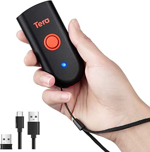 Tera Mini 1D 2D QR Wireless Barcode Scanner, Waterproof Shockproof Pocket Scanner, 3-in-1 BT & USB Wired & 2.4G Bar Code Reader Portable Image Scanner Work with iOS Windows Android 1200