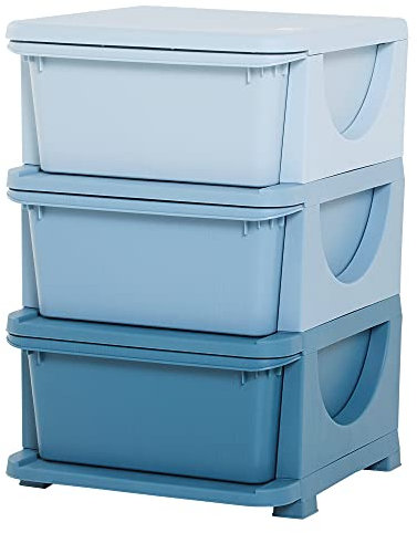 HOMCOM Schubladenschrank für Kinder mit Stauraum Aufbewahrungsboxen Spielzeug-Organizer Spielzeugkiste drei Ebenen für Kinderzimmer 3-6 Jahre Kindermöbel Blau 37 x 37 x 56,5 cm