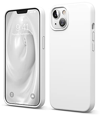 elago Silikon Hülle für iPhone 13 | Premium-Silikon, kratzfest, Rundumschutz, weiches Mikrofaserfutter (Weiß)