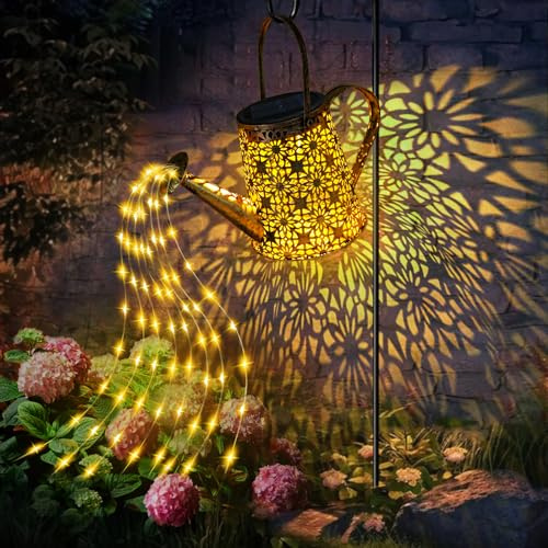 Solar Gießkanne Lichterkette Aussen, Solarlampen Für Außen Garten LED Lichterkette Wasserdicht Gartendeko Solar Lichter mit Schäferhaken, Vintage Lichterkette Draußen Für Garten Hofweg Balkon Terrasse