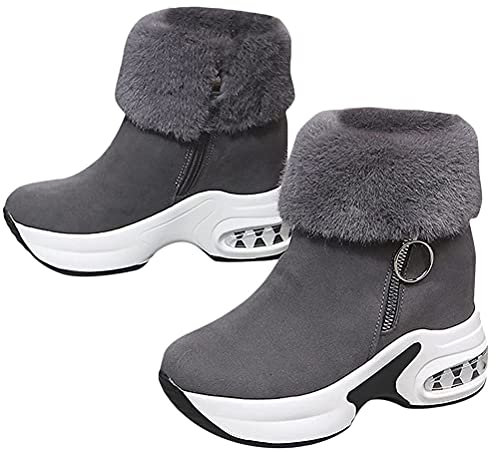 Minetom Stivali Donna Invernali Piattaforma Stivaletti da Neve con Imbottitura Calda Stivali alla Caviglia Caldi Boots Cerniera Stivaletti con Tacco Zeppa A Grigio 38 EU