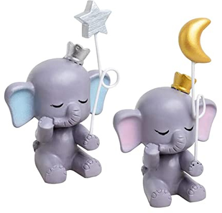 Elefant Figur Kuchen Topper,RoadLoo 2 Stücke Harz Kuchen Figur Elefanten Dekoration für Kuchen niedlichen Tortendekoration Elefantenpuppe Elefanten Statue Ornament Kuchen Dekoration Ornament (Gelb)