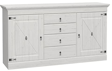 Newroom Sideboard Pinie Weiß Landhaus Kommode Highboard Wohnzimmer