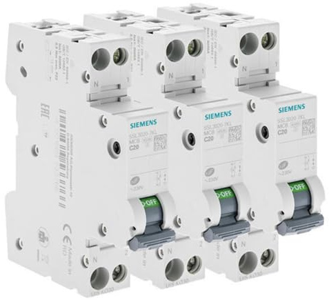 SIEMENS - LOT 3 disjoncteurs modulaires 20A 230V, 4,5kA, 1+N POLES, COURBE C