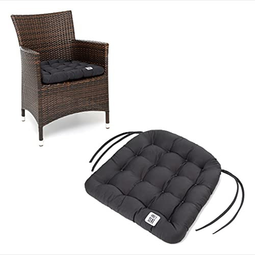 HAVE A SEAT Living - Stuhlkissen 48x46 cm (6 St.) - Rattanstuhl Sitzkissen Outdoor - Wetterfest, Waschbar bis 95°C, Orthopädisch - Made in Germany (6er Set - 48x46 cm, Grau/Anthrazit)