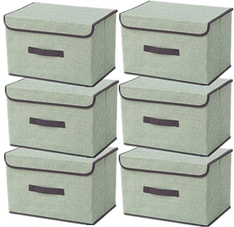 NCRGB 6 Stück Stoff Faltbare Aufbewahrungsboxen mit Deckel 36×23×24cm,Stoffaufbewahrungsbehälter mit Deckel,Kleiderschrank Organizer für Kleideraufbewahrung,Raumorganisation-Hellgrün