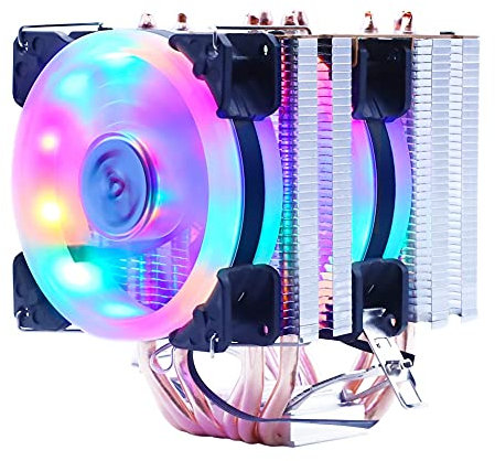 Computer Radiator 6 Heat Pipes RGB CPU Cooler Quiet Cooler Bracket Heat Sink Material Copper Aluminum (Color : 2FANS-Ring-RGB Size : 4PIN)