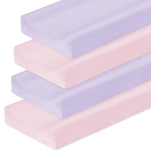 Changing Pad Cover for Girls 4 Pack, Baby Fitted Changing Table Cover Sheets, Soft Breathable for 32x16 Diaper Change Table Pad, Bassinet Sheets Neutral - Pink and Violet