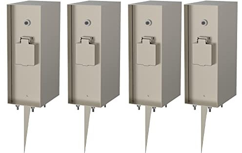 Novatool Lot de 4 colonnes de prises à 3 prises - En acier inoxydable brossé - Avec piquet de terre - Avec capteur crépusculaire - Pour l'extérieur - En acier inoxydable brossé