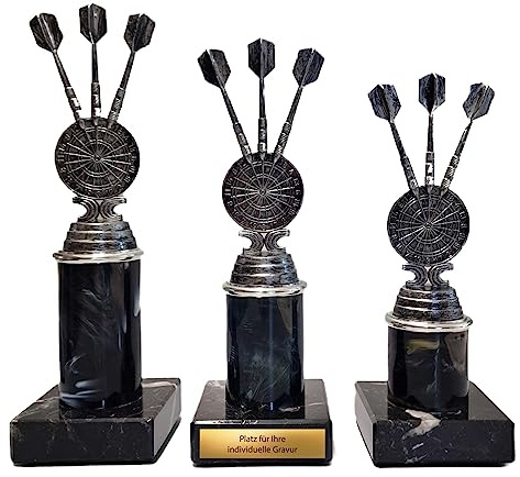 eberin · Dart Pokal · Dartturnier · Dart-WM · Wanderpokal · Resin Dartscheibe mit Dartpfeile auf schwarzer Säule/Marmorsockel · Kneipe · Pokal mit Wunschgravur · in 3 Größen erhältlich