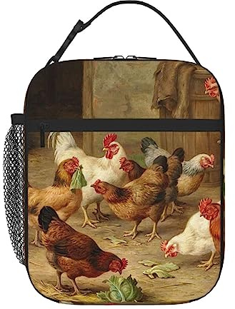 TOMPPY Borsa per il pranzo stampata con pollo arrosto di gallina per uomo donna borsa per il pranzo isolata durevole borsa riutilizzabile per il pranzo per il lavoro picnic