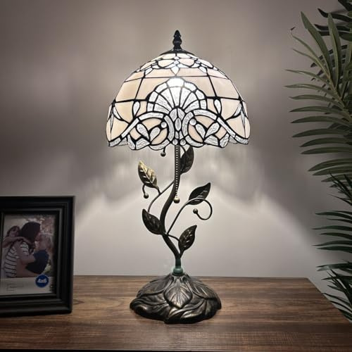 enjoy decor lamps White Stained Glass Table Lamp Baroque Style Lavender Included LED Bulb for Living Room Bedroom Bedside 10 W*10 D*20 H