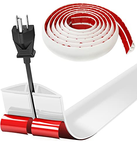 Bocguy Cache Cable Sol, Petit Canal de câble Flexible,3.0M x 3cm Goulotte Passe Cable Sol Silicone, Cache Fil Électrique Sol Auto-Adhésif Facile à Couper Montage pour Tous Les Câbles (Blanc-Arrondi)